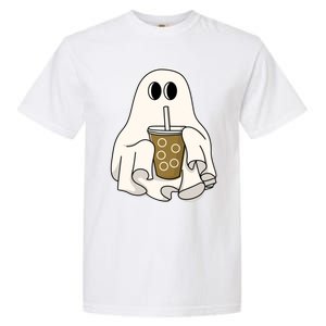 Cute Ghost With Coffee Funny Halloween Spooky Coffee Lovers Gift Garment-Dyed Heavyweight T-Shirt