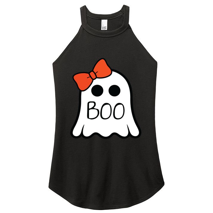 Cute Ghost With Bow Boo Halloween For Girls Kids Women's Perfect Tri Rocker Tank