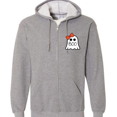 Cute Ghost With Bow Boo Halloween For Girls Kids Full Zip Hoodie