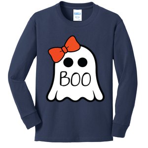 Cute Ghost With Bow Boo Halloween For Girls Kids Kids Long Sleeve Shirt