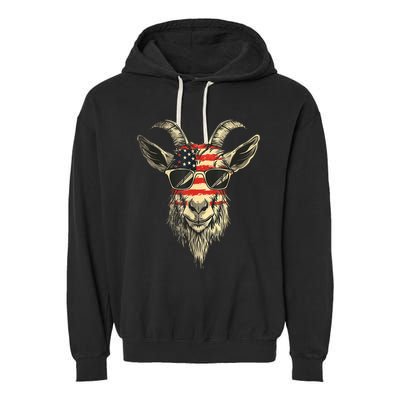 Cool Goat With Sunglasses And Usa Flag Garment-Dyed Fleece Hoodie