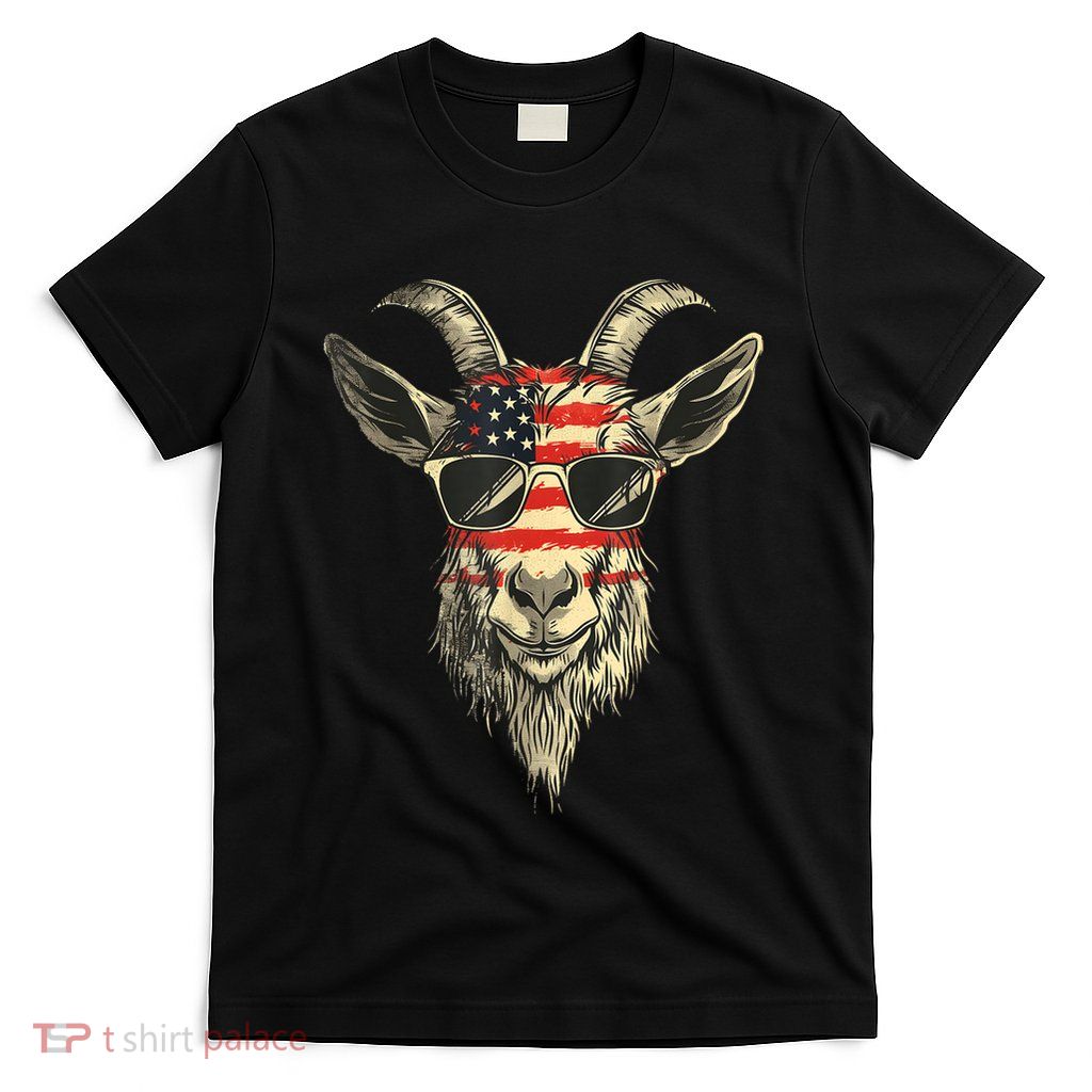 Cool Goat With Sunglasses And Usa Flag T-Shirt