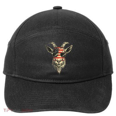 Cool Goat With Sunglasses And Usa Flag 7-Panel Snapback Hat