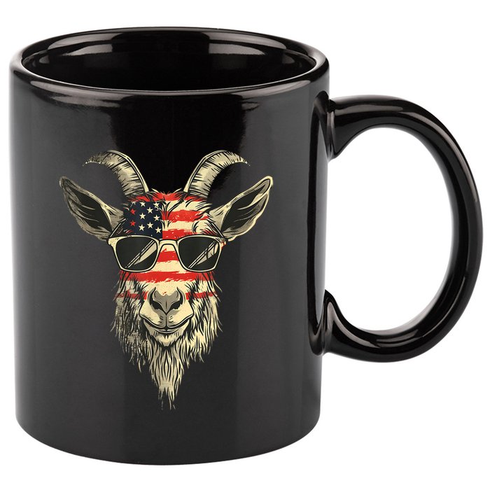 Cool Goat With Sunglasses And Usa Flag 11oz C Handle Ceramic Mug