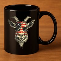 Cool Goat With Sunglasses And Usa Flag 11oz C Handle Ceramic Mug