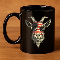Cool Goat With Sunglasses And Usa Flag 11oz C Handle Ceramic Mug