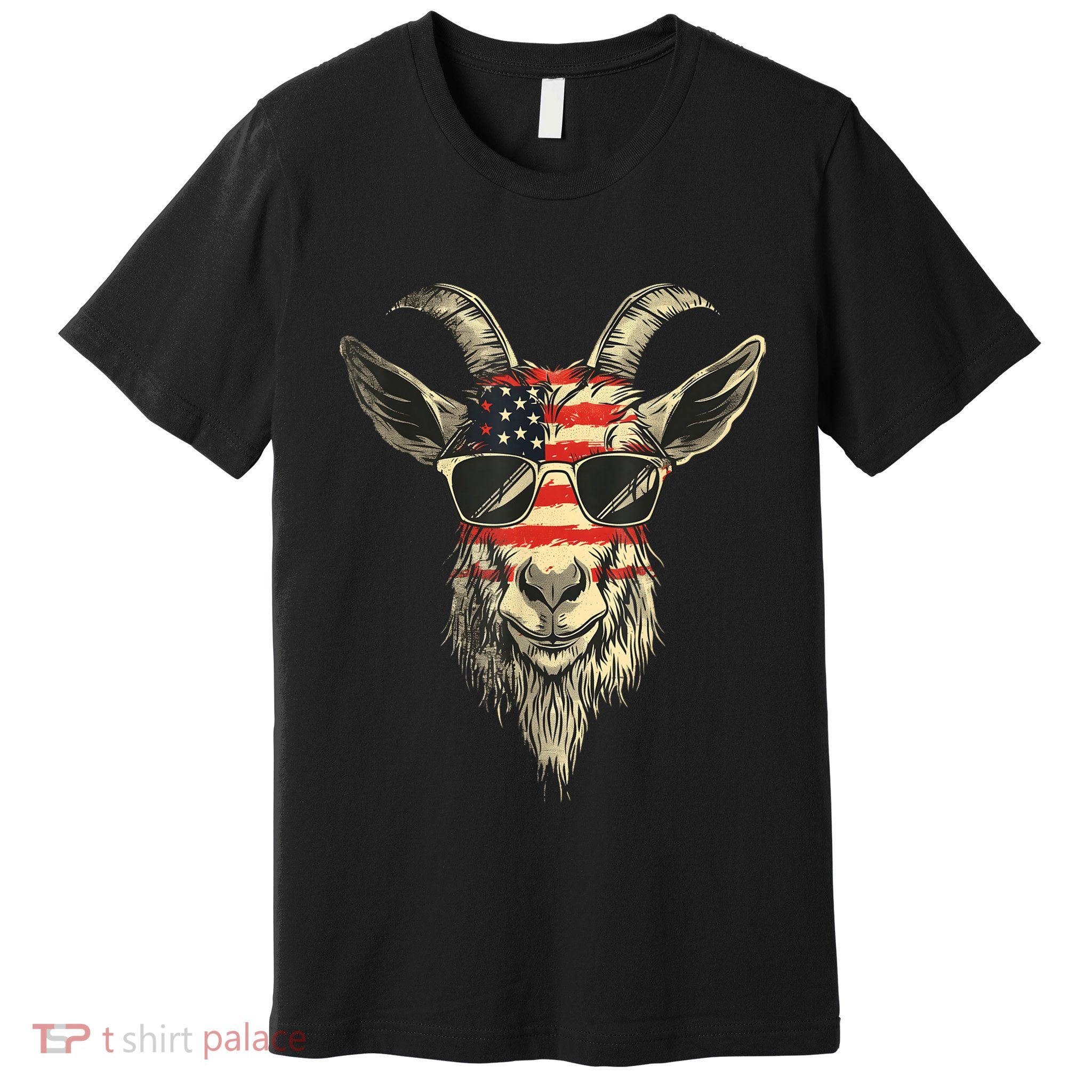 Cool Goat With Sunglasses And Usa Flag Premium T-Shirt