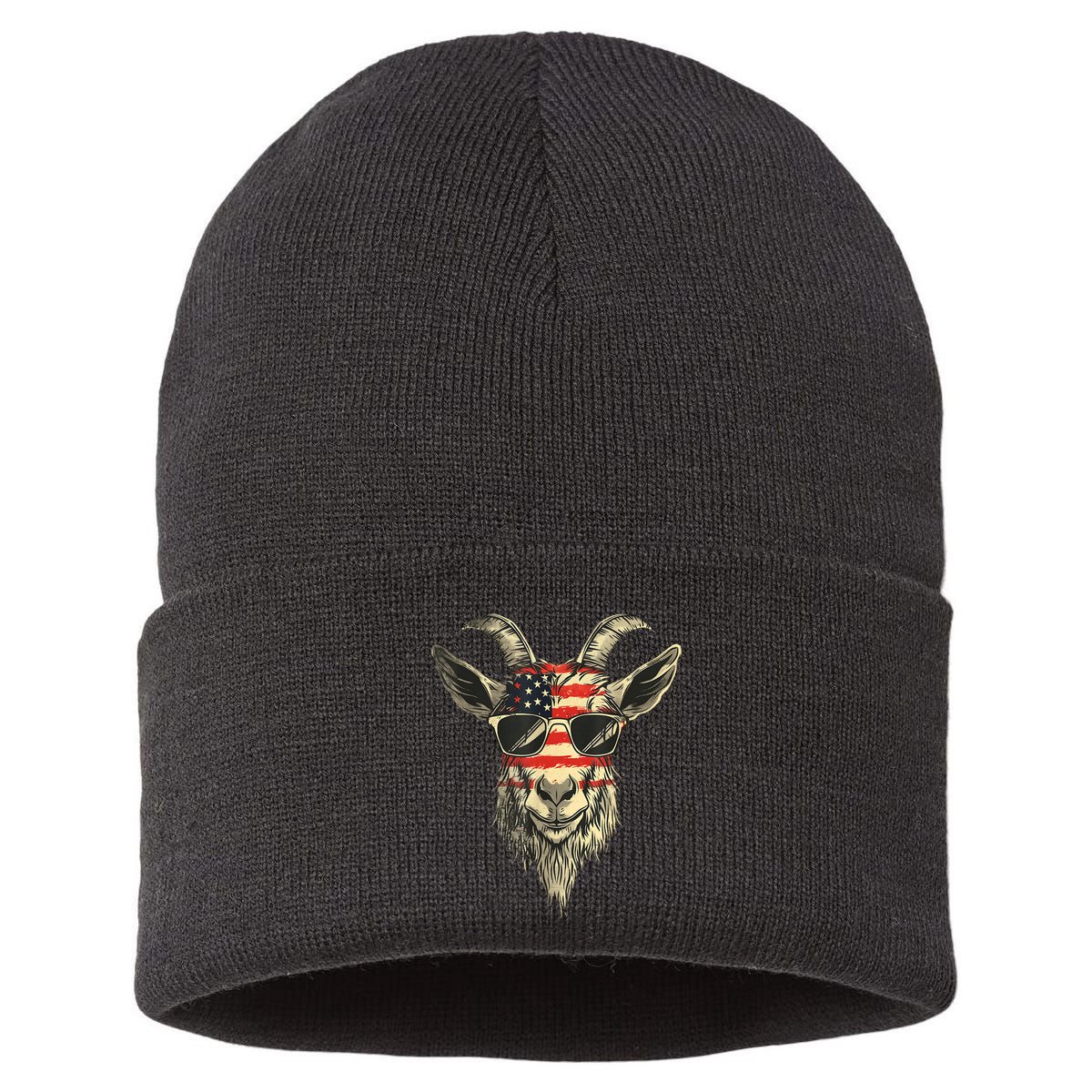 Cool Goat With Sunglasses And Usa Flag Sustainable Knit Beanie