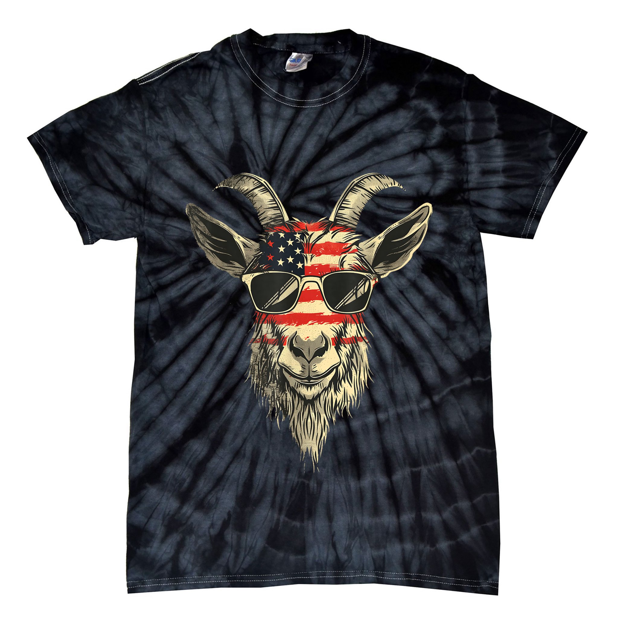 Cool Goat With Sunglasses And Usa Flag Tie-Dye T-Shirt