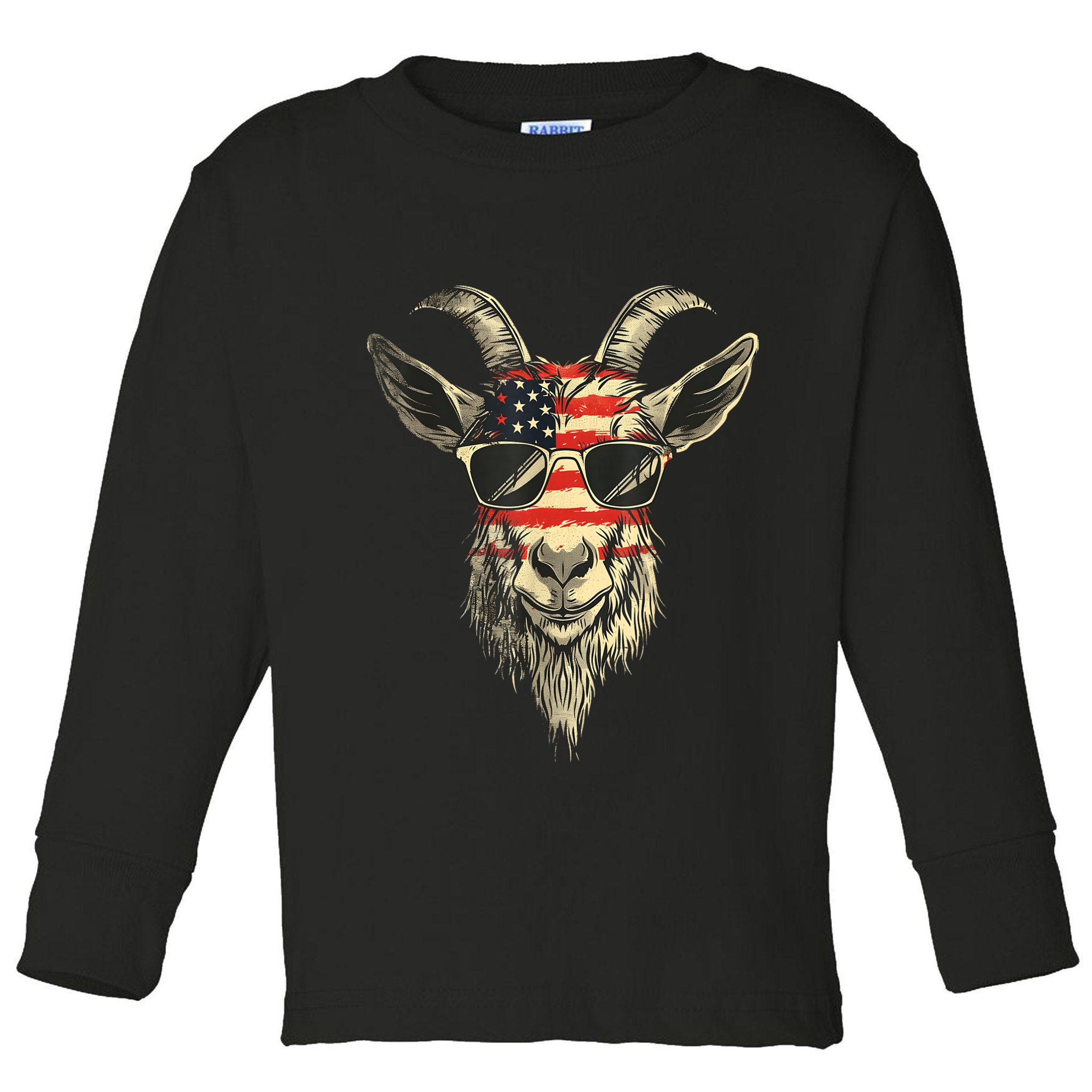 Cool Goat With Sunglasses And Usa Flag Toddler Long Sleeve Shirt