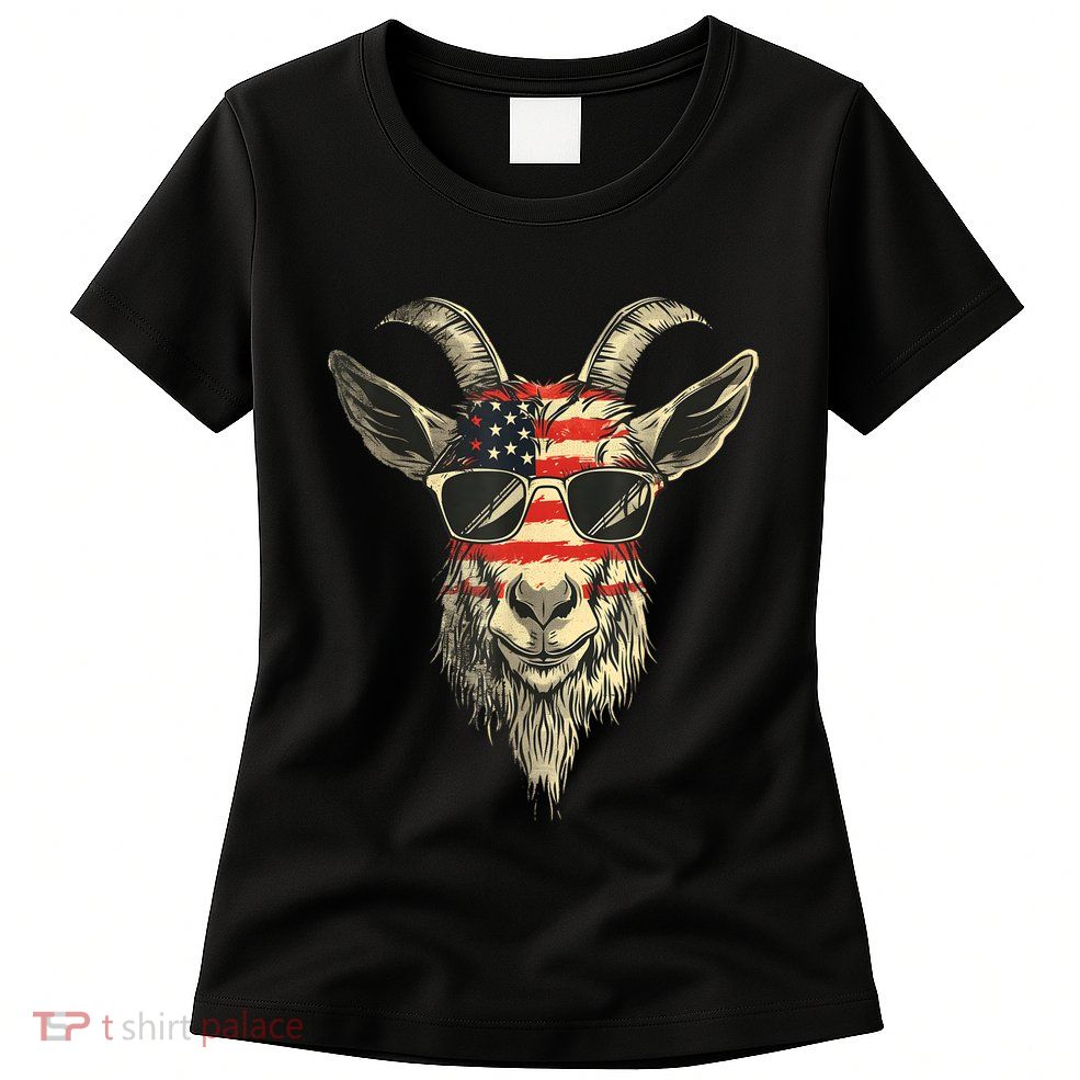 Cool Goat With Sunglasses And Usa Flag Womens T-Shirt