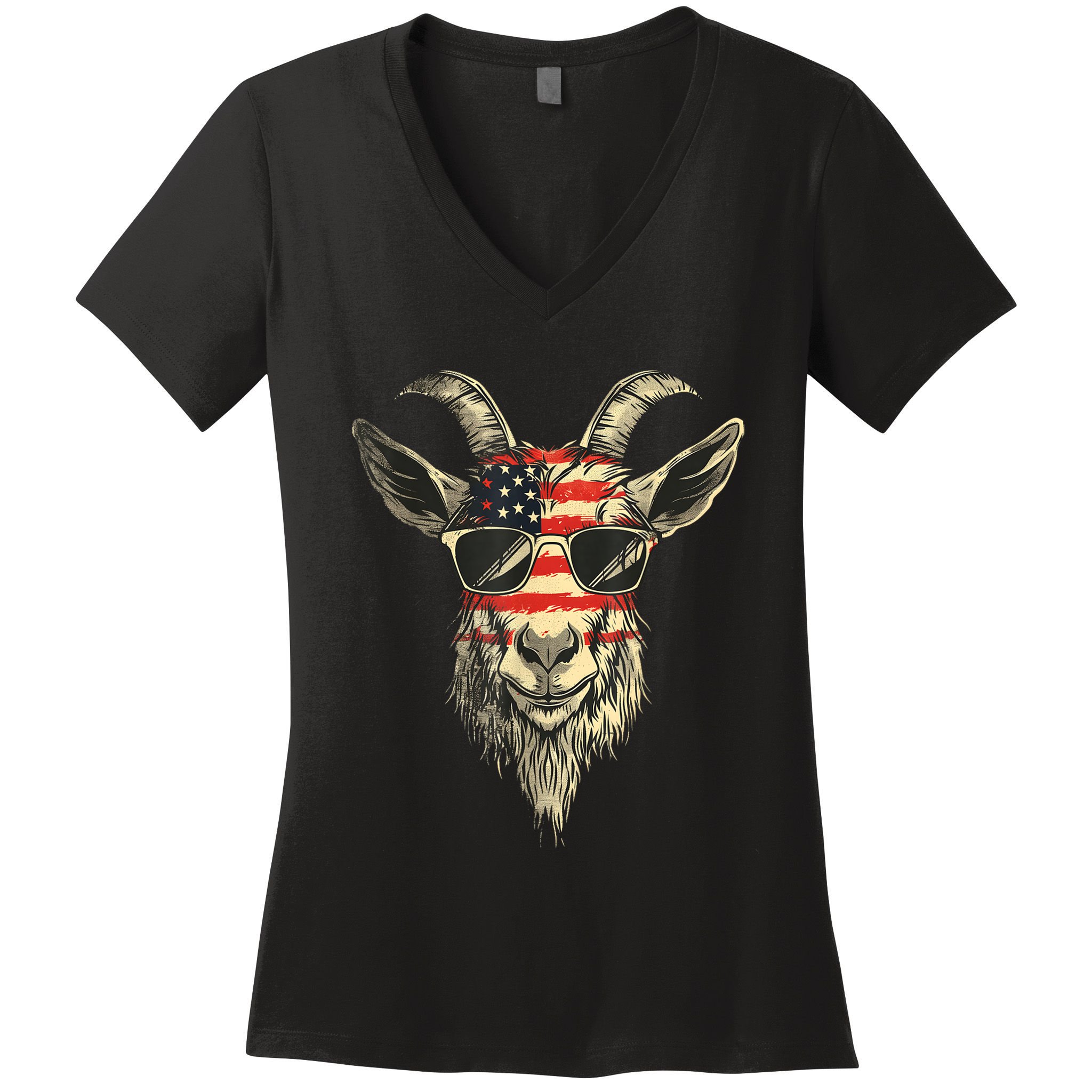 Cool Goat With Sunglasses And Usa Flag Women's V-Neck T-Shirt