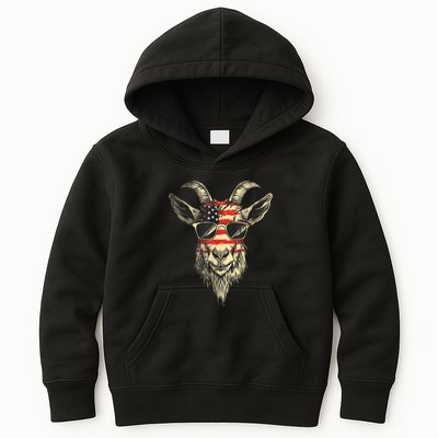 Cool Goat With Sunglasses And Usa Flag Kids Hoodie