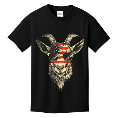 Cool Goat With Sunglasses And Usa Flag Kids T-Shirt
