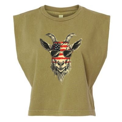 Cool Goat With Sunglasses And Usa Flag Garment-Dyed Women's Muscle Tee
