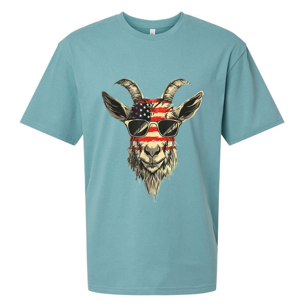 Cool Goat With Sunglasses And Usa Flag Sueded Cloud Jersey T-Shirt