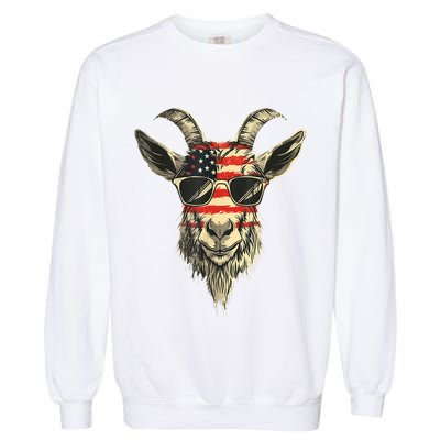 Cool Goat With Sunglasses And Usa Flag Garment-Dyed Sweatshirt