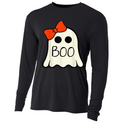 Cute Ghost with Bow Boo Halloween For Girls Kid Toddler Cooling Performance Long Sleeve Crew