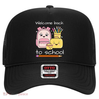 Cute Gift Welcome Back To School High Crown Mesh Back Trucker Hat