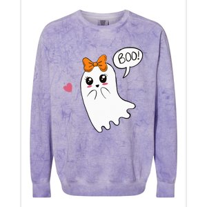 Cute Ghost with Bow Saying Boo Halloween Heart Colorblast Crewneck Sweatshirt