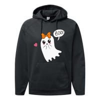 Cute Ghost with Bow Saying Boo Halloween Heart Performance Fleece Hoodie