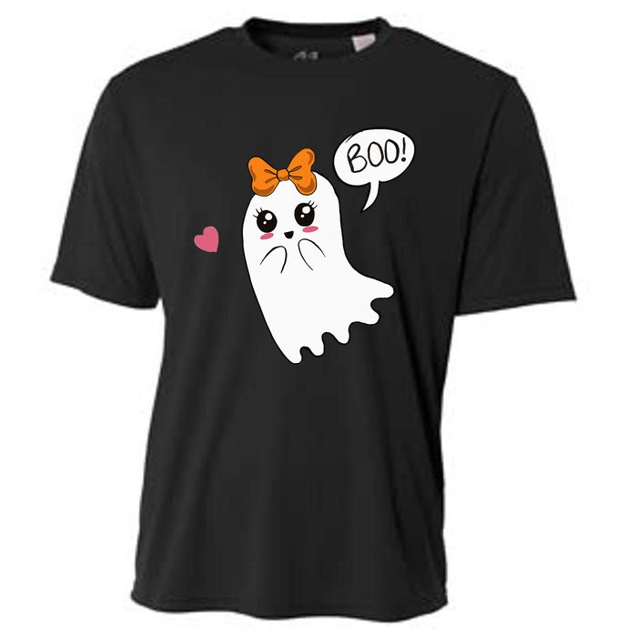 Cute Ghost with Bow Saying Boo Halloween Heart Cooling Performance Crew T-Shirt