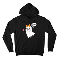 Cute Ghost with Bow Saying Boo Halloween Heart Hoodie