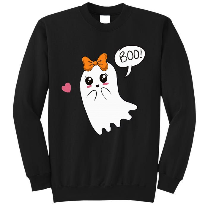 Cute Ghost with Bow Saying Boo Halloween Heart Sweatshirt