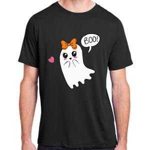 Cute Ghost with Bow Saying Boo Halloween Heart Adult ChromaSoft Performance T-Shirt