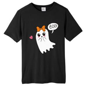 Cute Ghost with Bow Saying Boo Halloween Heart Tall Fusion ChromaSoft Performance T-Shirt