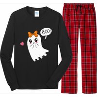 Cute Ghost with Bow Saying Boo Halloween Heart Long Sleeve Pajama Set