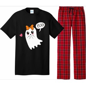 Cute Ghost with Bow Saying Boo Halloween Heart Pajama Set