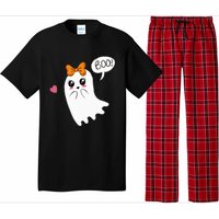 Cute Ghost with Bow Saying Boo Halloween Heart Pajama Set