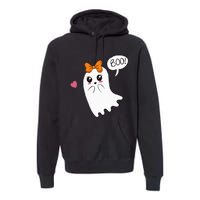 Cute Ghost with Bow Saying Boo Halloween Heart Premium Hoodie