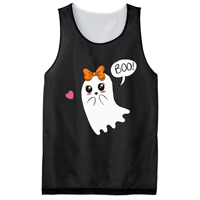 Cute Ghost with Bow Saying Boo Halloween Heart Mesh Reversible Basketball Jersey Tank