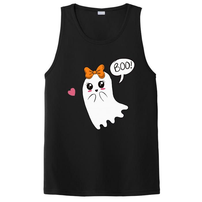 Cute Ghost with Bow Saying Boo Halloween Heart PosiCharge Competitor Tank