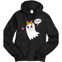 Cute Ghost with Bow Saying Boo Halloween Heart Tie Dye Hoodie