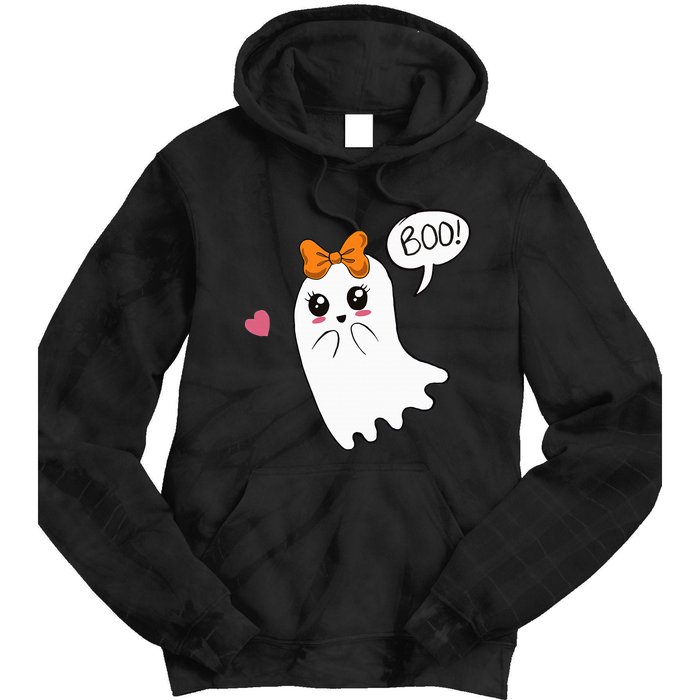 Cute Ghost with Bow Saying Boo Halloween Heart Tie Dye Hoodie