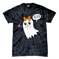 Cute Ghost with Bow Saying Boo Halloween Heart Tie-Dye T-Shirt