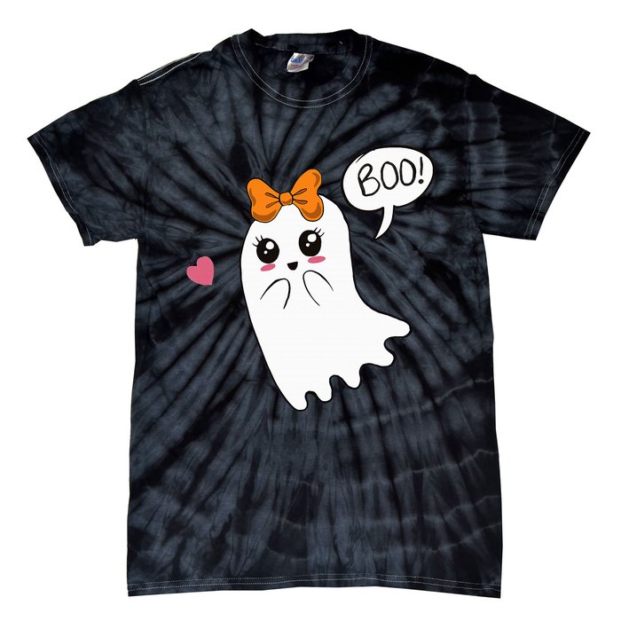 Cute Ghost with Bow Saying Boo Halloween Heart Tie-Dye T-Shirt