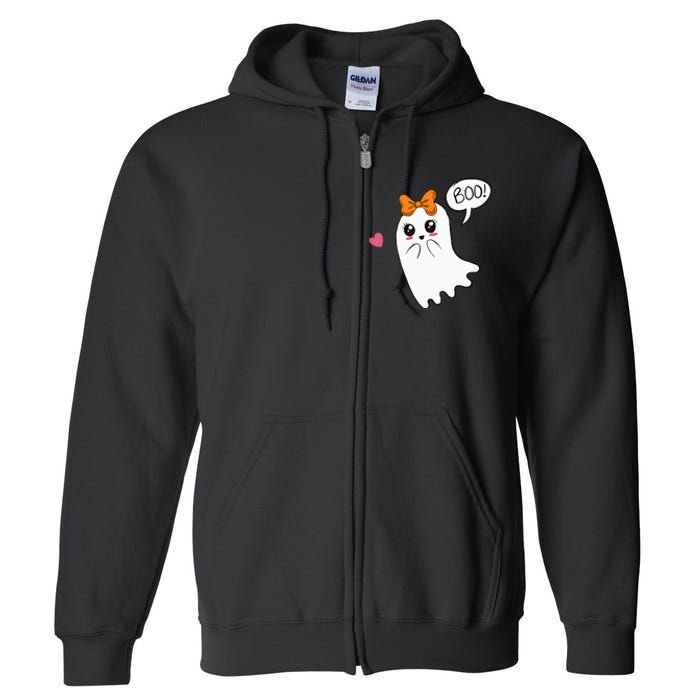 Cute Ghost with Bow Saying Boo Halloween Heart Full Zip Hoodie