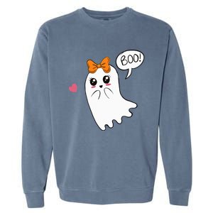 Cute Ghost with Bow Saying Boo Halloween Heart Garment-Dyed Sweatshirt