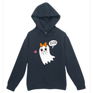 Cute Ghost with Bow Saying Boo Halloween Heart Urban Pullover Hoodie