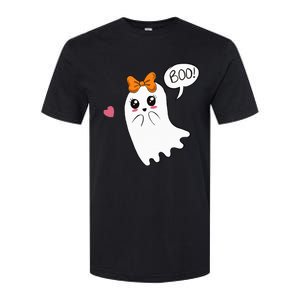 Cute Ghost with Bow Saying Boo Halloween Heart Softstyle CVC T-Shirt