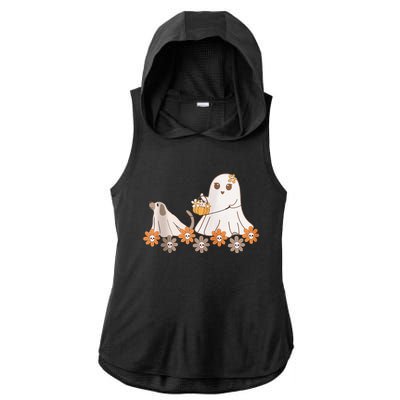 Cute Ghost Walking Dog Ladies PosiCharge Tri-Blend Wicking Draft Hoodie Tank