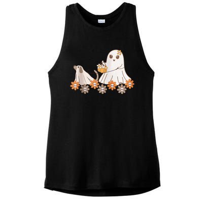 Cute Ghost Walking Dog Ladies PosiCharge Tri-Blend Wicking Tank