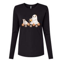 Cute Ghost Walking Dog Womens Cotton Relaxed Long Sleeve T-Shirt