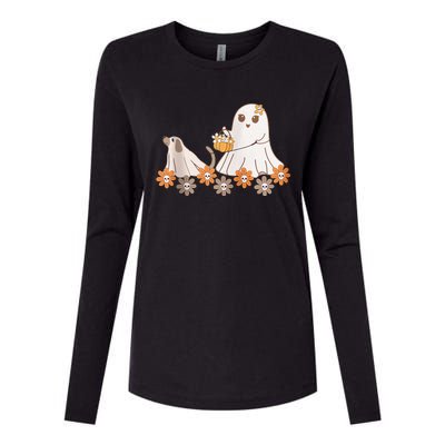 Cute Ghost Walking Dog Womens Cotton Relaxed Long Sleeve T-Shirt