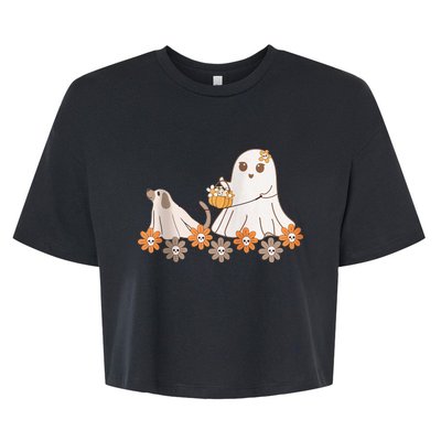 Cute Ghost Walking Dog Bella+Canvas Jersey Crop Tee