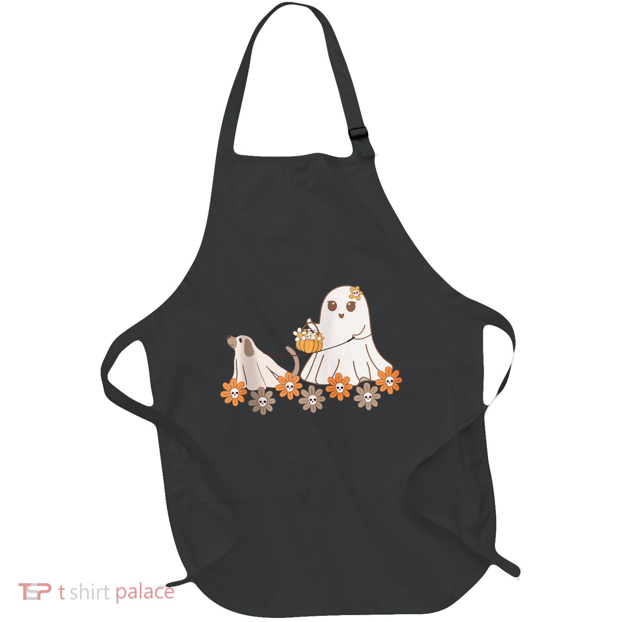 Cute Ghost Walking Dog Full-Length Apron With Pockets